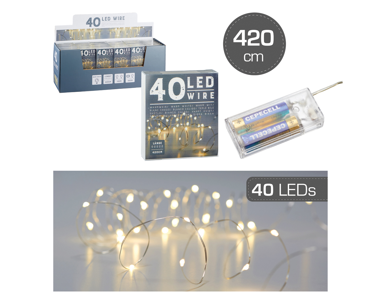 Lichterkette Draht / Mikro, 40 LED, 420cm, in transp. Box