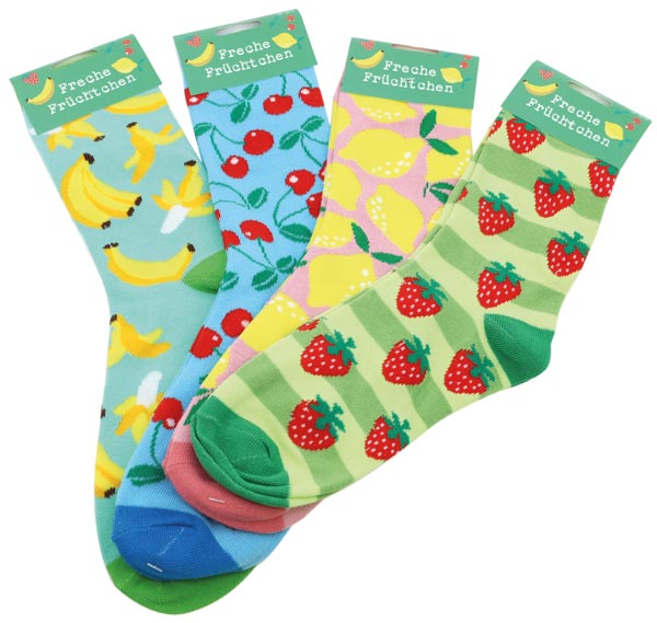 Damen Socken Früchte 4/s Headcard 36-41 4/s Material: