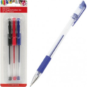 Kugelschreiber-Gel 3er rot, blau, schwarz sort.